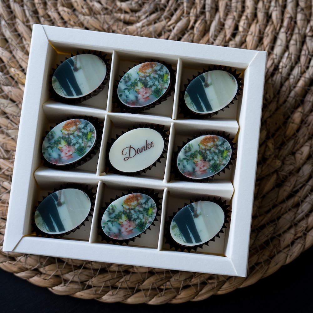 Individuelle Pralinen Pralinen bedrucken Schokoladendruck